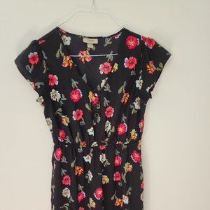 Tucker for Target Black Floral Print Button Elastic Waist Dress Womens Sz Large